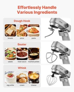 Keukenmachine – Keukenmixer – Keukenrobot – Foodprocessor – Mixer – 7,4L RVS Mengkom – 1800W Motor – 10 Snelheden – Inclusief Deeghaak, Garde En Platte Mengklopper — thumbnail 4