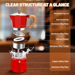 6 Cup Aluminum Espresso Stovetop Moka Pot Express Coffee Maker Percolator Italian Classic Mocha Coffee Machine for Italian and Cuban Cafe Brewing for Home & Camping 300ml 10oz — thumbnail 2