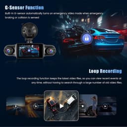 4-kanaals dashcam autocamera met 3 inch IPS, 360° 4-kanaals dashcam auto voor achter 2K + 1080p x 3, autocamera met G-sensor 64GB-kaart, wifi dashcam met app-bediening, loop-opname, nachtzicht — thumbnail 4