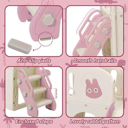 Kinderglijbaan met klimrek, 6-in-1 kinderglijbaan met telescoop, basketbalmand, platformgang, kinderspeelplaats, glijbaanlengte 160 cm (roze) — thumbnail 5