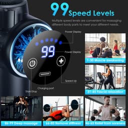 SnelShoppen - Mini-massagepistool met 99 snelheden, 8 massagekoppen, LCD-touchscreen, USB-C-opladen, ideaal voor spierpercussiemassage, ontspanning, s — thumbnail 5