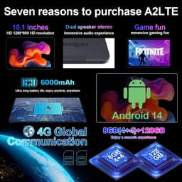 SnelShoppen - 10 inch Gaming Tablet Android 14 met 8GB RAM, 128GB ROM (Uitbreidbaar tot 1TB), 4G LTE Dual SIM, 6000mAh, HD Scherm, Inclusief Zwart Ler — thumbnail 2