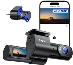 SnelShoppen - Avylet Dash Cam voor en achter, 5G Wi-Fi/APP 4K+1080P Dual Auto Camera met 170° Groothoek, Externe GPS, Super Nachtzicht en 24-uurs Park — thumbnail 1