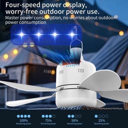LISM-Deze plafondventilator is geschikt voor kamperen en tuinhuisjes. Hij wordt geleverd met een afstandsbediening, een duurzame accu en een USB-oplaadfunctie, en de windsnelheid is instelbaar. — thumbnail 2
