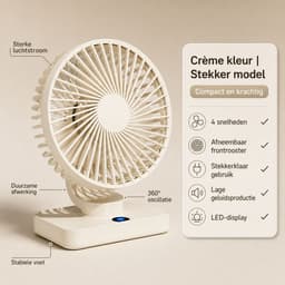 VHV-Bureauventilator met LED-Display - Oplaadbare Ventilator met 5 Snelheden - Oscillerende Tafelventilator - Stille Ventilator voor Thuis en Kantoor - Crèmewit — thumbnail 3