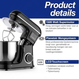 Lìon® Keukenrobot - Keukenmixer - Keukenmachine - Zwart - 26cm x 40cm x 45cm — thumbnail 4