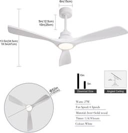 COVREO Plafondventilator met verlichting 132 cm wit, 3 bladen en afstandsbediening — thumbnail 3