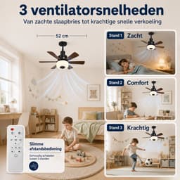 Lapamax E27 Plafondventilator Lamp Ø52cm- RGB LED Ventilator lamp met Kantelbare Ventilator & Verstelbare Hoogte - Afstandsbediening - Fan met Bluetooth Speaker -3 Snelheden - Voor Woonkamer, Slaapkamer en Kantoor — thumbnail 4