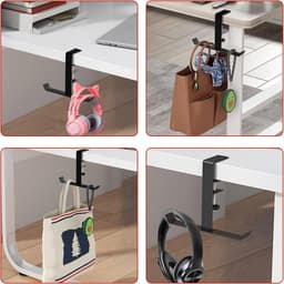 Bureau-handtashanger - houder voor portemonnee, rugzak en meer, klem aan bureau/tafel/kast, ruimtebesparend en rommelverminderend - zwart — thumbnail 4