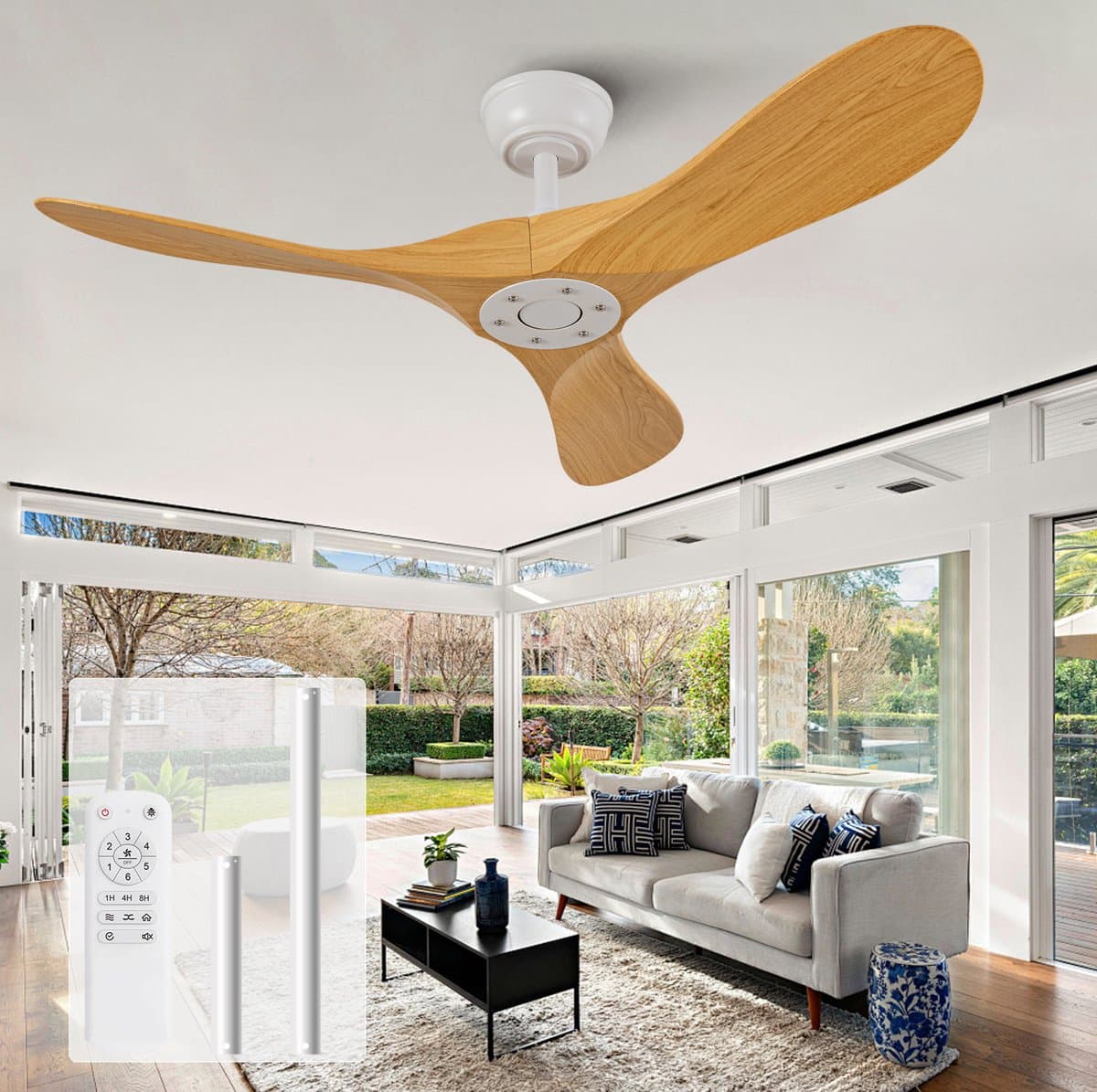 MIVRAY Plafondventilator – 42 Inch Met Afstandsbediening En 6 Snelheden – ABS – Wit Natuurlijk – Zonder Verlichting Voor Slaapkamer — afbeelding 1