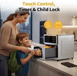Airfryer Oven 8L RVS – 1700W – 12 Kookprogramma’s – Touchscreen Display – Timer – Kinderslot – Heteluchtfriteuse — thumbnail 4