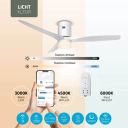 Varin® Smart Plafondventilator met verlichting - Ø 132cm - Wit - LED CCT 18W - Super stil 20dB - 6 snelheden - Woonkamer - Slaapkamer - Tuya WiFi - App & Afstandsbediening — thumbnail 4