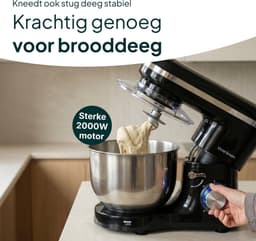 Keukenrobot - Mixer - Bakken en Koken - Krachtige 2000W Motor - 6.2L Kom - Zwart — thumbnail 5