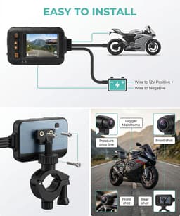 Motor Dashcam - Dubbele Lens Camera - Veilig Rijden - IP67 Waterdicht - 2 Inch Scherm - Zwart — thumbnail 3