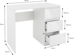 Bureau met drie lades, 90 x 76 x 50 cm, wit, van spaanplaat ML-Design — thumbnail 5