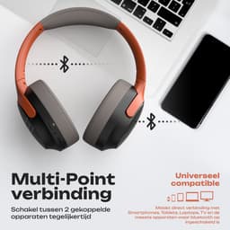 PowerLocus Boom - Koptelefoon Bluetooth - 60 uur batterijduur – Over Ear Koptelefoon Draadloos – 4 EQ-modi - Met Microfoon - Oranje/Grijs — thumbnail 2