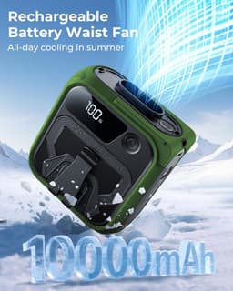 Draagbare heupventilator, riemclipventilator onder shirt met 5 snelheden, heupventilatoren met clip voor handsfree koeling, shirtventilatoren met led-display, voor kamperen op de werkplek in de buitenlucht - Groen — thumbnail 5