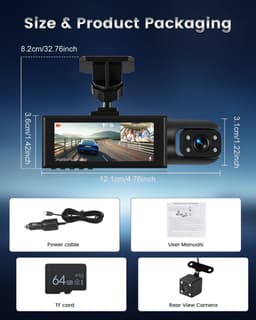 RFWR® Dual Dashcam met 1080p camera en 64 GB geheugenkaart – Loop-opname, nachtzicht, bewegingsdetectie — thumbnail 3