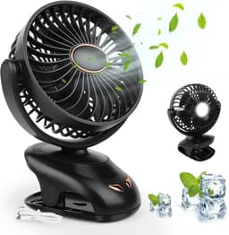 3 in 1 - Miniventilator - USB - Met clip - Kleine ventilator - Met licht - LED-display - 5 snelheden - Verstelbare windsnelheid - 90 graden rotatie, oplaadbaar, stil, geschikt voor thuis, kantoor, buiten (zwart) — thumbnail 1