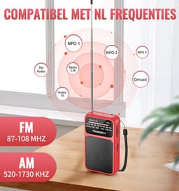 TRANSNECT® - Draagbare Noodradio - Rood - AM/FM - Oplaadbaar & Op Batterijen - Koptelefoonaansluiting - Draagbare Radio - Wereldradio - Noodpakket Must Have - Zakradio - Voor Rampen - Kleine - Transistor Radio - Telescopische Antenne — thumbnail 4