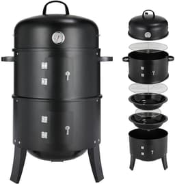 Serolux® - Barbecue - 3-in-1 - Houtskoolgrill - BBQ-rokergrill - Draagbare Verticale Grillkoker - met Ingebouwde Thermometers - Verstelbare Ventilatiesystemen - Klassieke Stijl - voor Buitenkoken - BBQ - 44.5 x 80 cm - Zwart — thumbnail 1