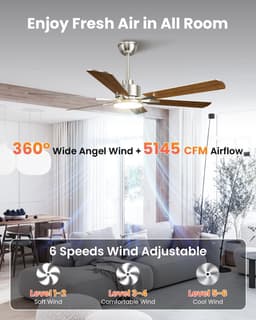 RFWR® Plafondventilator met verlichting 132 cm, dubbelzijdige vleugels, stille werking en afstandsbediening — thumbnail 1