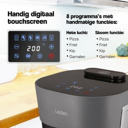Lauben Airfryer - Glass&Steam® Airfryer - Heteluchtfriteuse - 360° Zicht - 4,5 L - 1300W - Zwart/Grijs — thumbnail 5