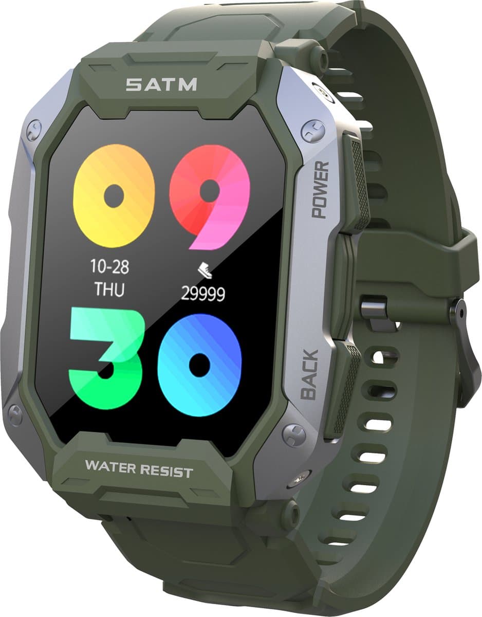 Belesy® Covert - Smartwatch Heren –Horloge – Navigatie - Stappenteller – Calorieën - Hartslag – Sporten - Je eigen foto als wijzerplaat - Kleurenscherm - Full Touch – Groen – Siliconen - Moederdag — afbeelding 1