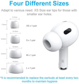 Silicone Oortips voor AirPods Pro (1e & 2e gen) – 4 Paar XS/S/M/L – Inclusief Opbergcase – Comfortabel & Geluidsisolerend – Wit — thumbnail 5