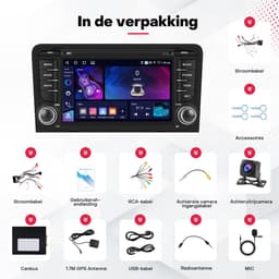 Boscer Android 15 Autoradio - Geschikt voor Audi A3, S3, RS3 (2003-2012) - 4+64GB - 7 inch HD IPS Touchscreen - Draadloze Apple CarPlay & Android Auto - GPS Navigatie - WIFI, Bluetooth, USB & MP5 - Microfoon & AHD Achteruitrijcamera - Nieuw — thumbnail 4