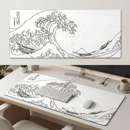 XXL Bureau Muismat - Witte Golven Design - Antislip - Geschikt voor Gaming en Werk - 80x30cm — thumbnail 1