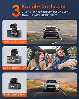 VANTRUE E3 3 Lens Dashcam 5GHz WiFi with Voice Control, 1944P + Dual 1080P Front Rear Car Camera with GPS, IR Night Vision, 24 Hours Parking Monitoring Car Camera Truck Car, Max 512G — thumbnail 3