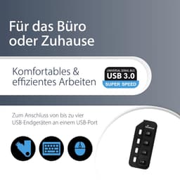 USB 3.0 Hub 1 op 4 Met Afzonderlijke Schakelaars En Voeding Voor Tot Vier Apparaten — thumbnail 3