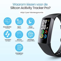 Siltcon® Stappenteller Horloge - Activity Tracker Pro - Hartslagmeter – Bloeddrukmeter - Slaapmonitor - Saturatiemeter – Sporthorloge – Smartwatch Dames, Heren & Kinderen - Universeel - RVS - Elke pols - Incl. 2 Bandjes — thumbnail 2