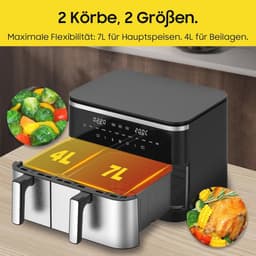 XXL Heteluchtfriteuse met Dubbele Kamer en 11 Liter Capaciteit – Airfryer met 10 Kookprogramma's en Touchscreen — thumbnail 2