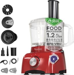 TurboTronic TT-FP800 Food Processor - 800W - 1.2 L - Rood — thumbnail 1