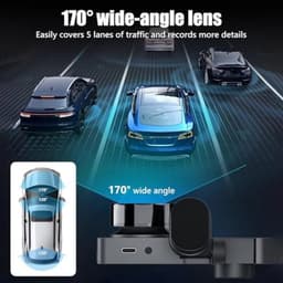 Dashcam 1080P auto voor achter binnen, met SD-kaart 32 GB, autocamera met parkeerbewaking, bewegingsdetectie, 170 graden groothoek, 3 kanalen 24 uur, loopopname — thumbnail 3