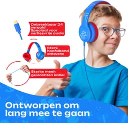 PowerLocus PLED Wired Kinder Koptelefoon met Draad USB-C - Koptelefoon voor kinderen - Veilig volume van 85dB en 94dB - Hoofdtelefoon - Met microfoon - Sharing Audio Functie - USB-C Blauw/Rood — thumbnail 3