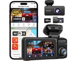 Dashcam 4K met 3 Kanalen, Nachtzicht, GPS en WiFi