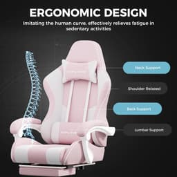 GTPLAYER Gamingstoel 135° verstelbaar, ergonomisch, met uitschuifbare voetsteun - Roze stof — thumbnail 5