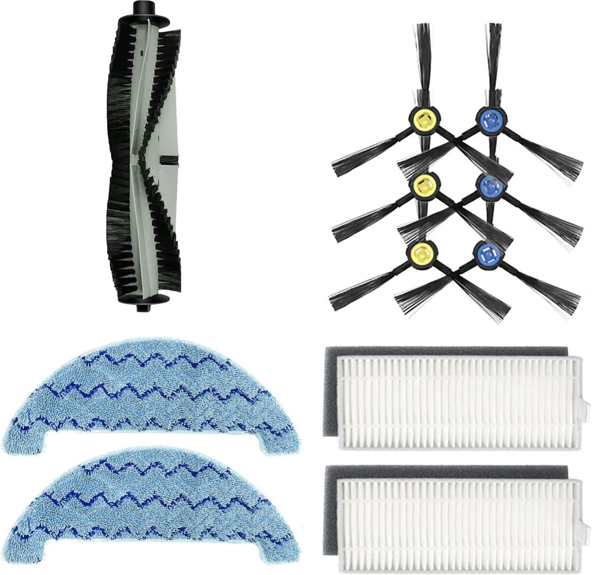 Accessoirekit - 11 stuks - geschikt voor ILIFE A7 A9S X785 X750 X800 robotstofzuiger - 1 hoofdborstel, 3 paar zijborstels, 2 filters en 2 dweildoekjes — afbeelding 1