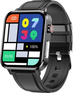 Belesy® INTELLIGENT - Smartwatch Dames - Smartwatch Heren - Horloge - 1.70 inch – kleurenscherm – Stappenteller – Calorieën - Gezondheidsindicatoren – Je eigen foto als wijzerplaat - Leer – Zwart - Moederdag — thumbnail 1
