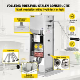 Vevor Worstenvuller 5 Liter - Worstmachine - Worstmaker - Worst Maken - RVS — thumbnail 3