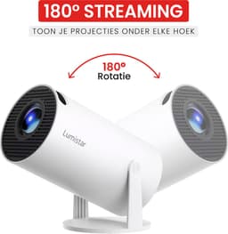Lumistar® Premium Mini Beamer - Alles-in-één Smart TV Projector - 2025 model - Android 13.0 - WiFi 6 & Bluetooth 5.2 - 4k support - Beamer - Home Cinema - Wit — thumbnail 5