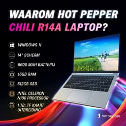 Hot Pepper Chili R14B Laptop - 16GB RAM - 512GB SSD - 3.4 GHz - Intel® N100 - Quad Core - Windows 11 Home - Ultrabook - 4K - 14 inch — thumbnail 4
