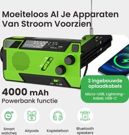 NaturaNex Noodradio Solar Opwindbaar Radio - Powerbank 4000mAh Zonneenergie - Ingebouwde Kabels - Dynamo / Zonnepaneel - Noodpakket - Zaklamp Opwindbaar - Survival Kit - FM - AM — thumbnail 2