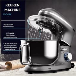 Mixer met Mengkom - Keukenmachinemixer Met 6 Snelheden - Mixer Keukenmachine Met 6.2L RVS Kom — thumbnail 3