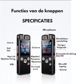 DrPhone MIC2 Digitale Voice Recorder- 16GB – Spraakgestuurd – Audio Opname – Externe Microfoon & Line-in Opname – MP3 /WAV - Zwart — thumbnail 3