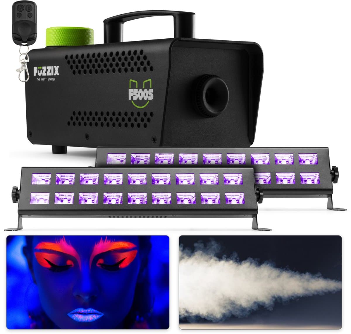 Blacklight party lights - BeamZ feestverlichting set - Met neon lampen en rookmachine - Kinderfeest — afbeelding 1