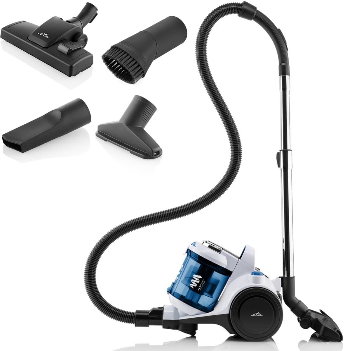 ETA Ambito Stofzuiger zonder Zak met ECO-motor en Opzetstukken – HEPA 12 Filter – Actieradius 8 Meter – 360° Draaibaar – 1,5 Liter – Wit — afbeelding 1